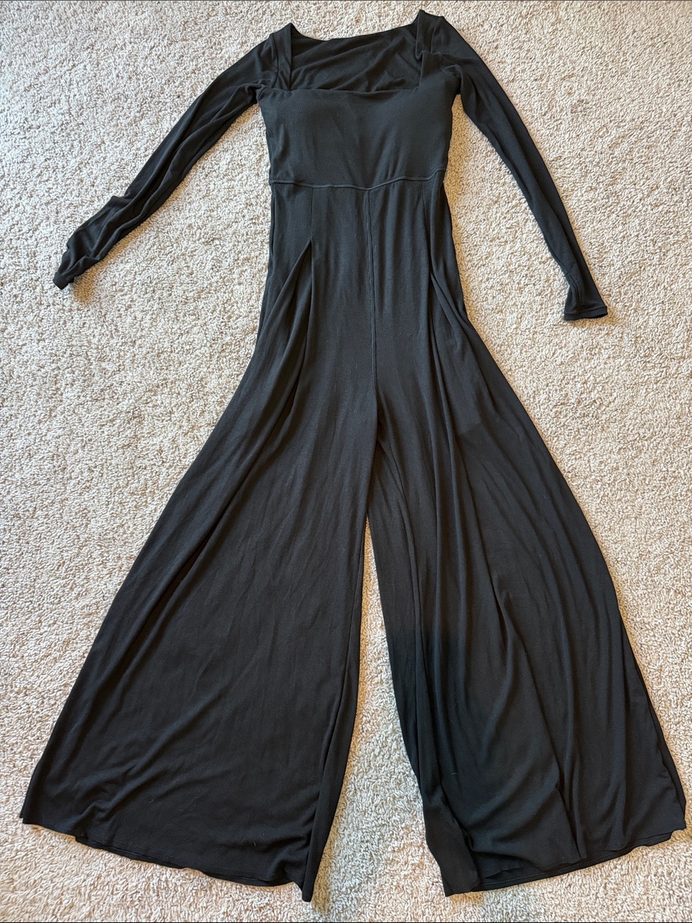 Popflex Stunning Jumpsuit Black Ribbed Long Sleeve Wide Leg Small